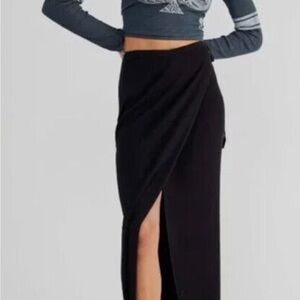 Free People Borderline Wrap MIDI Skirt Size S Black